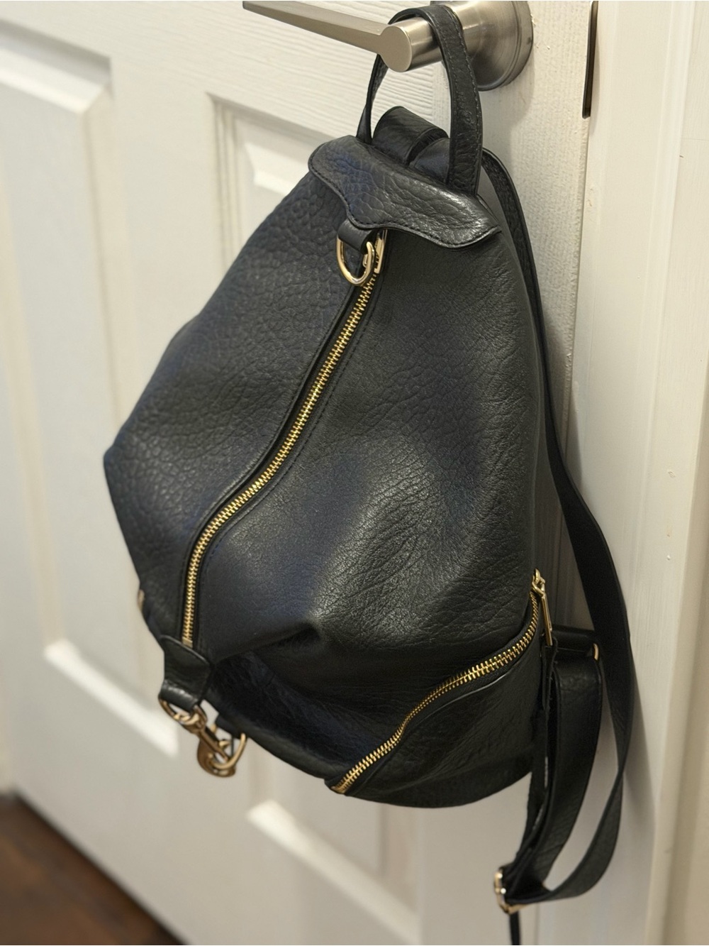 Rebecca Minkoff Black Leather Backpack with Gold Hardware